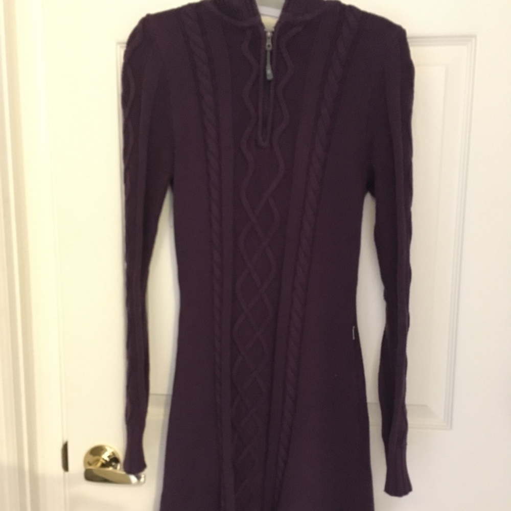 Athlete Hut to Hut Hooded Cable Sweater Dress, small, purple